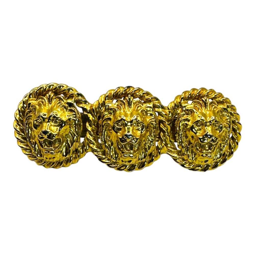 Vintage Iconic Lion Heads Barrette Hair Clips Gold Tone Made In France - Picture 10 of 10